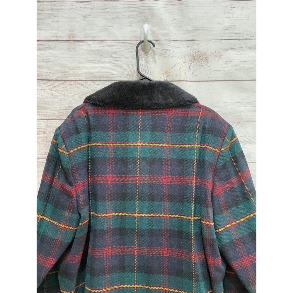 VINTAGE‎ MENS PENDLETON PLAID WOOL COAT WITH FAUX FUR COLLAR - Picture 8 of 16